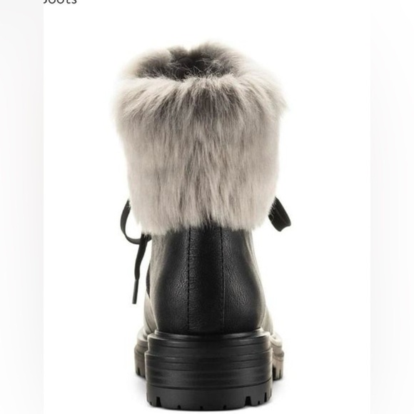 Sun + Stone Orlaa Ankle Derby Booties Women's 7m Black Faux Fur Detail Lace Up - Picture 3 of 9